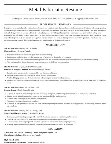 metal fabrication resume|metal fabricator job description resume.